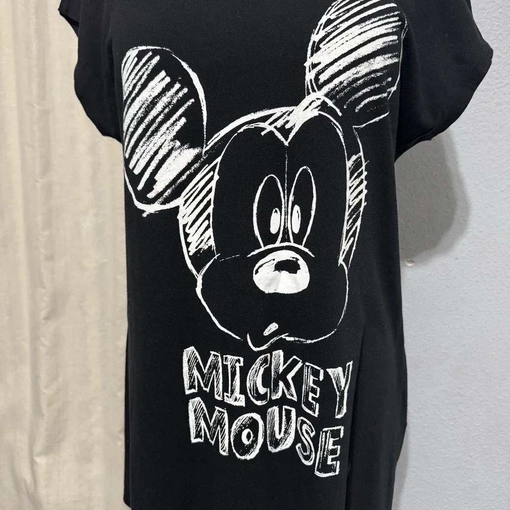 Disney Black Mickey Mouse Front Scoop Neck Short Sleeve‎ Sleepshirt Dress L-XL